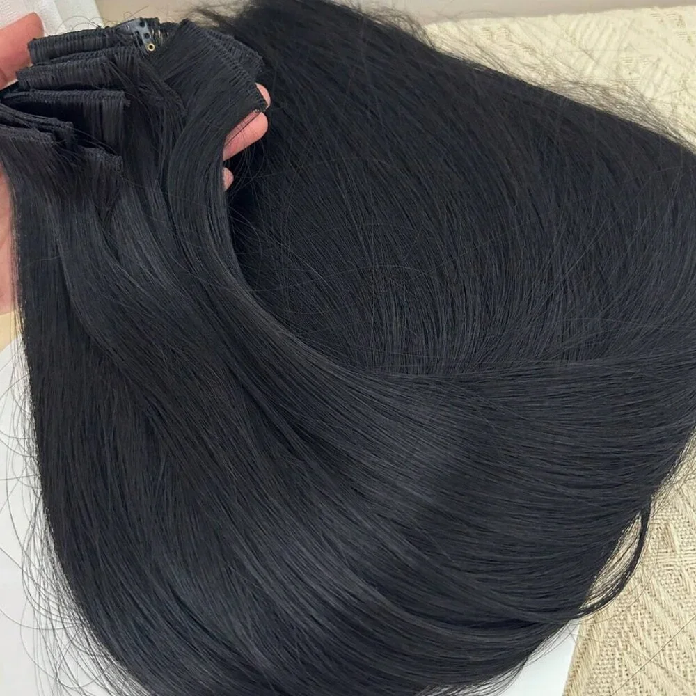 Straight hair Long Clip ins Black Hair Extensiones 24 In